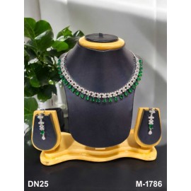 DN25GRRH Fancy Indian american diamond gold plated necklace jewelry set