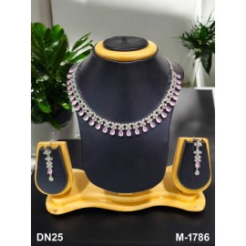 DN25PIRH Fancy Indian american diamond gold plated necklace jewelry set