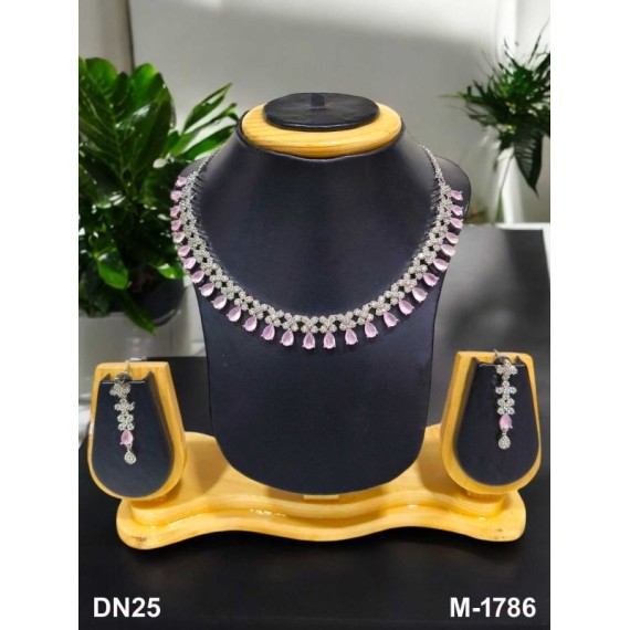 DN25PIRH Fancy Indian american diamond gold plated necklace jewelry set