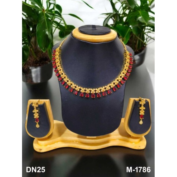 DN25REGO Fancy Indian american diamond gold plated necklace jewelry set