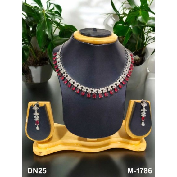 DN25RERH Fancy Indian american diamond gold plated necklace jewelry set