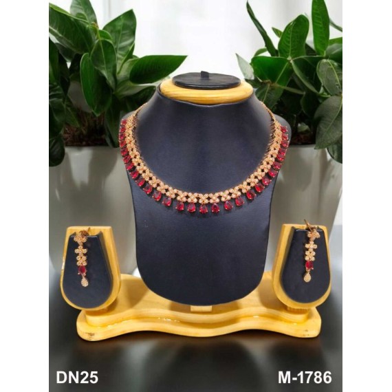 DN25RERO Fancy Indian american diamond gold plated necklace jewelry set