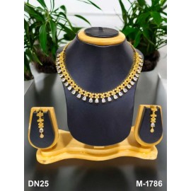 DN25WHGO Fancy Indian american diamond gold plated necklace jewelry set