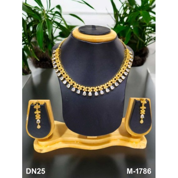 DN25WHGO Fancy Indian american diamond gold plated necklace jewelry set