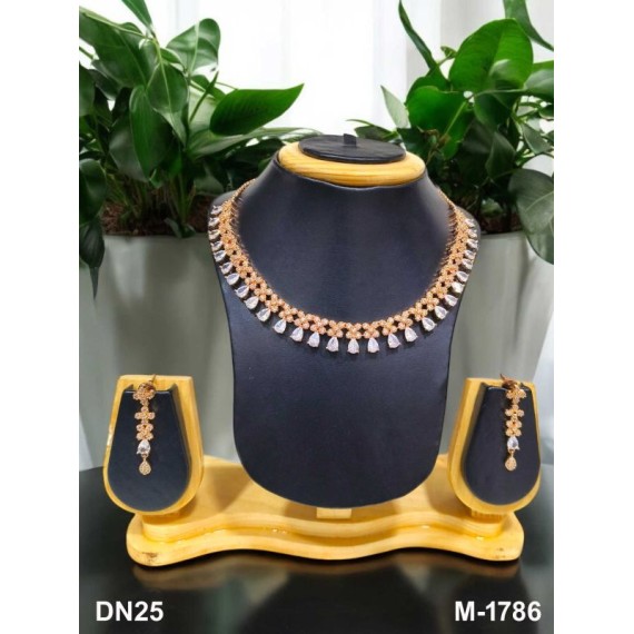 DN25WHRO Fancy Indian american diamond gold plated necklace jewelry set