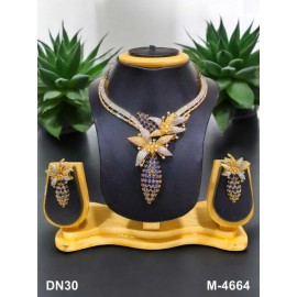 Affordable artificial american diamond necklace set gold plated DN30BLGO