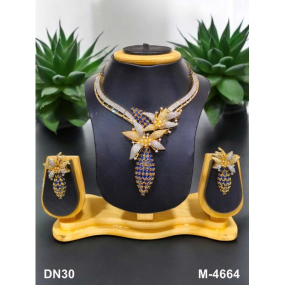 Affordable artificial american diamond necklace set gold plated DN30BLGO