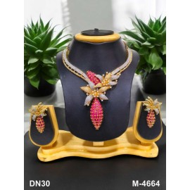 Affordable artificial american diamond necklace set gold plated DN30REGO