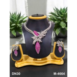 Affordable artificial american diamond necklace set gold plated DN30RERH