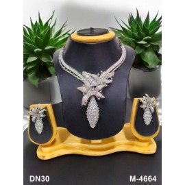 Affordable artificial american diamond necklace set gold plated DN30WHRH