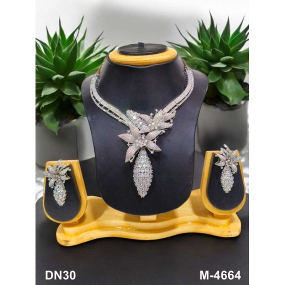 Affordable artificial american diamond necklace set gold plated DN30WHRH