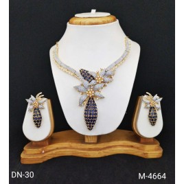 DN30BLGO Affordable artificial american diamond gold plated necklace set