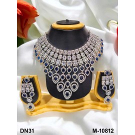 Premium artificial american diamond necklace set gold plated DN31BLRH