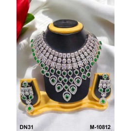 Premium artificial american diamond necklace set gold plated DN31GRRH