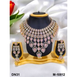 Premium artificial american diamond necklace set gold plated DN31PIGO