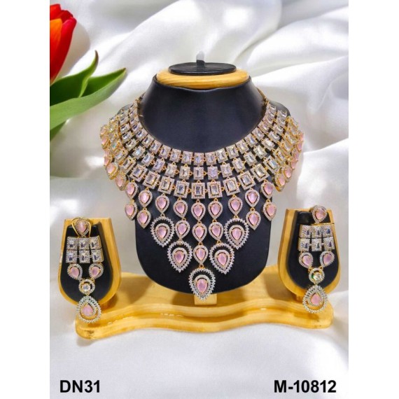 Premium artificial american diamond necklace set gold plated DN31PIGO