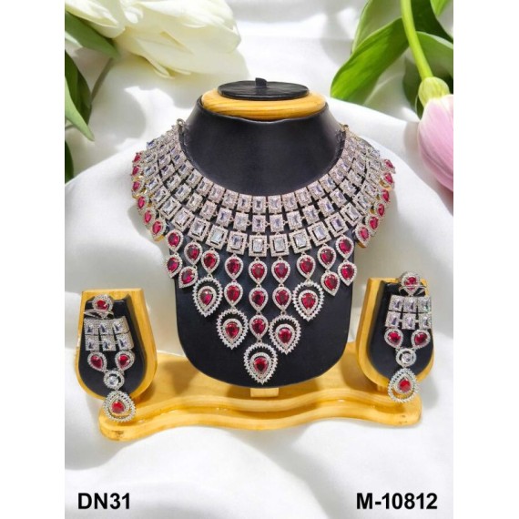 Premium artificial american diamond necklace set gold plated DN31RERH