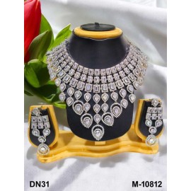 Premium artificial american diamond necklace set gold plated DN31WHRH