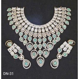 DN31MIGO Premium artificial american diamond gold plated necklace set