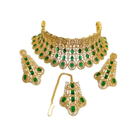 Choker Indian american diamond gold plated necklace jewelry set DN32GRGO