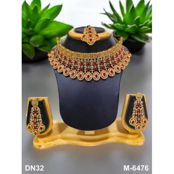 Choker Indian american diamond gold plated necklace jewelry set DN32REGO