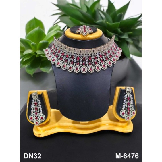 Choker Indian american diamond gold plated necklace jewelry set DN32RERH