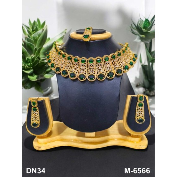 Choker Indian american diamond gold plated necklace jewelry set DN34GRGO