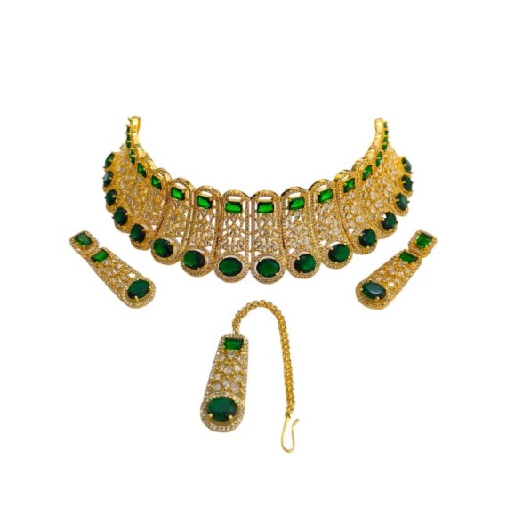 Choker Indian american diamond gold plated necklace jewelry set DN34GRGO