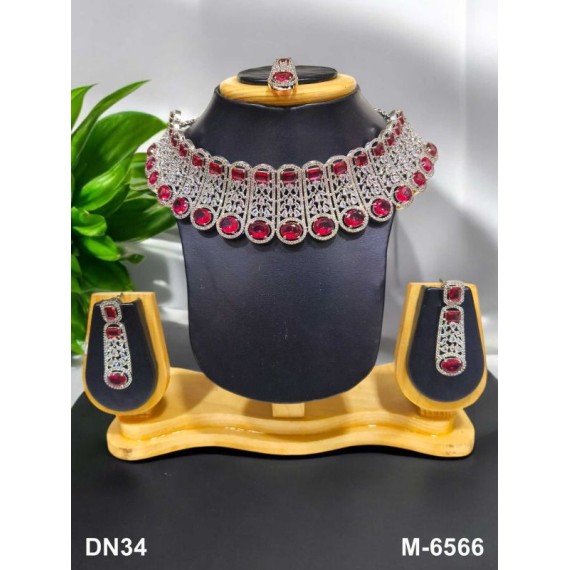 Choker Indian american diamond gold plated necklace jewelry set DN34RERH