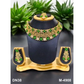 Necklace Bridal Jewelry for Women Trending Designer Jewelry Gold Plated Metal Alloy Handmade Artificial Indian Orthodox Ethnic Hook DN38GRGO