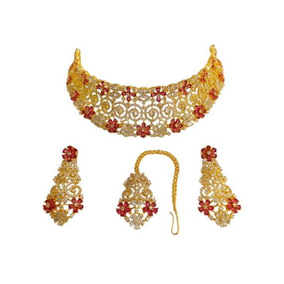 Necklace Bridal Set Jewelry for Women Trending Designer Jewelry Gold Plated Metal Alloy Handmade Artificial Indian Orthodox Ethnic Hook DN38REGO