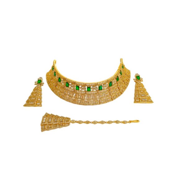 Best Quality 24k Gold Plated Big Ethnic Fashion Necklace Set Earrings Designer Ensemble Collier Ladies Indian Pakistani DN41GRGO