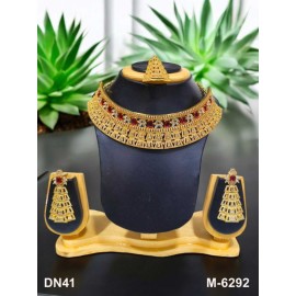 Best Quality 24k Gold Plated Big Ethnic Fashion Necklace Set Earrings Designer Ensemble Collier Ladies Indian Pakistani DN41REGO