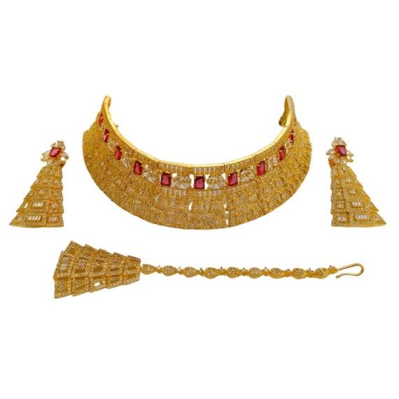 Best Quality 24k Gold Plated Big Ethnic Fashion Necklace Set Earrings Designer Ensemble Collier Ladies Indian Pakistani DN41REGO