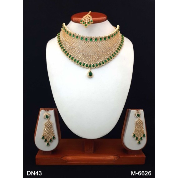 DN43GRGO Female bride factory direct sales jewelry sets kundan jewellery hot Selling elegant beautiful zircon necklace and earring sets