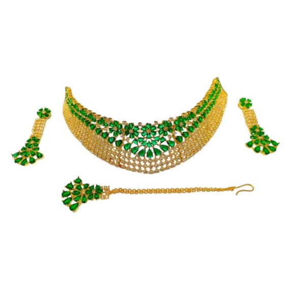 Indian Bridal Jewelry Online USA Beautiful zircon female bride hot Selling Necklace and earring sets Elegant DN47GRGO