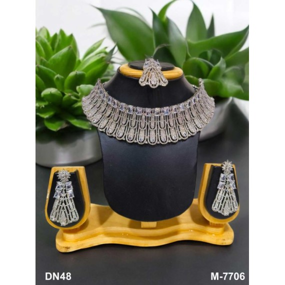 Indian Gold Pearl Crystal Diamond Jewelry Bridal Wedding Necklace Earring Set DN48WHRH