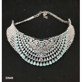 DN49MIRH Fashion jewellery wholesale online Women's trendy new style American Diamond Gold Plated Choker Set with Maang Tikka