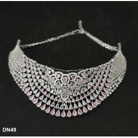 DN49PIRH Fashion jewellery wholesale online Women's trendy new style American Diamond Gold Plated Choker Set with Maang Tikka