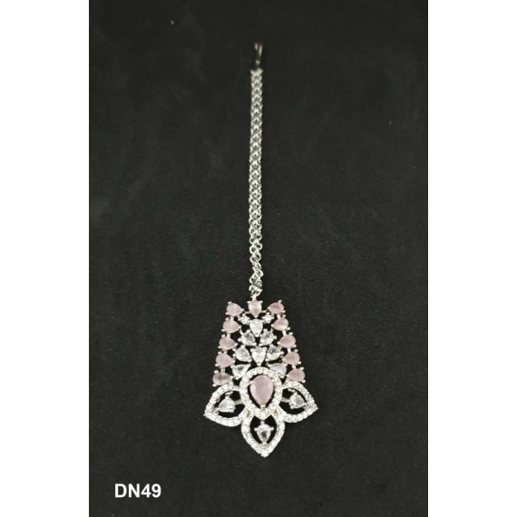 DN49PIRH Fashion jewellery wholesale online Women's trendy new style American Diamond Gold Plated Choker Set with Maang Tikka