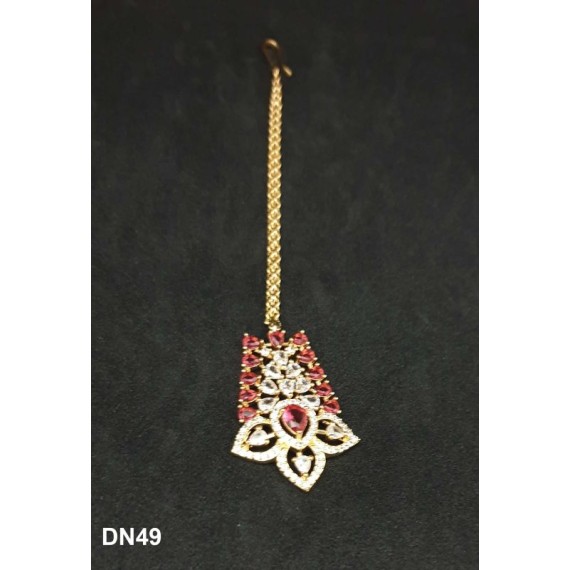 DN49REGO Fashion jewellery wholesale online Women's trendy new style American Diamond Gold Plated Choker Set with Maang Tikka