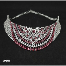 DN49RERH Fashion jewellery wholesale online Women's trendy new style American Diamond Gold Plated Choker Set with Maang Tikka