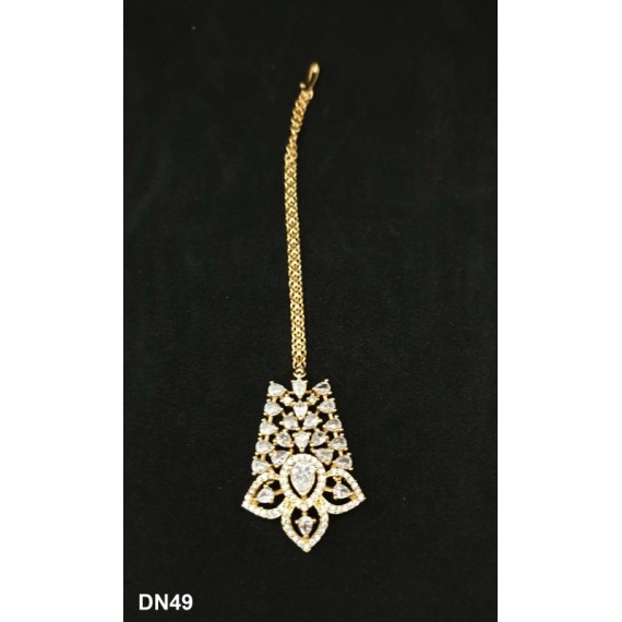 DN49WHGO Fashion jewellery wholesale online Women's trendy new style American Diamond Gold Plated Choker Set with Maang Tikka