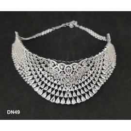 DN49WHRH Fashion jewellery wholesale online Women's trendy new style American Diamond Gold Plated Choker Set with Maang Tikka