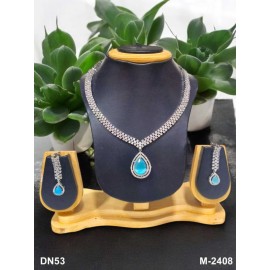 Elegant Bridal Necklace Set with Teardrop Pendant and Earrings in Cubic Zirconia - Luxury Silver Finish DN53AQRH