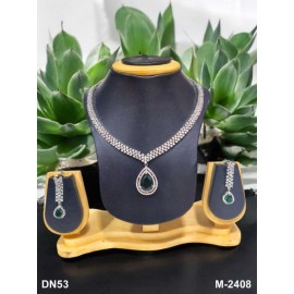 Elegant Bridal Necklace Set with Teardrop Pendant and Earrings in Cubic Zirconia - Luxury Silver Finish DN53GRRH