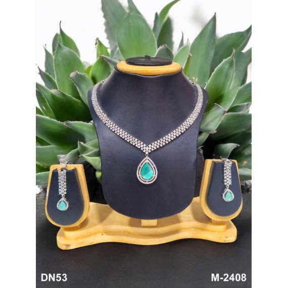 Elegant Bridal Necklace Set with Teardrop Pendant and Earrings in Cubic Zirconia - Luxury Silver Finish DN53MIRH