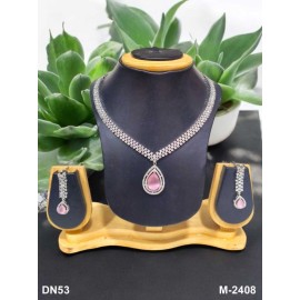 Elegant Bridal Necklace Set with Teardrop Pendant and Earrings in Cubic Zirconia - Luxury Silver Finish DN53PIRH