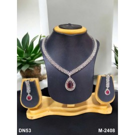 Elegant Bridal Necklace Set with Teardrop Pendant and Earrings in Cubic Zirconia - Luxury Silver Finish DN53RERH