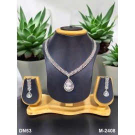 Elegant Bridal Necklace Set with Teardrop Pendant and Earrings in Cubic Zirconia - Luxury Silver Finish DN53WHRH